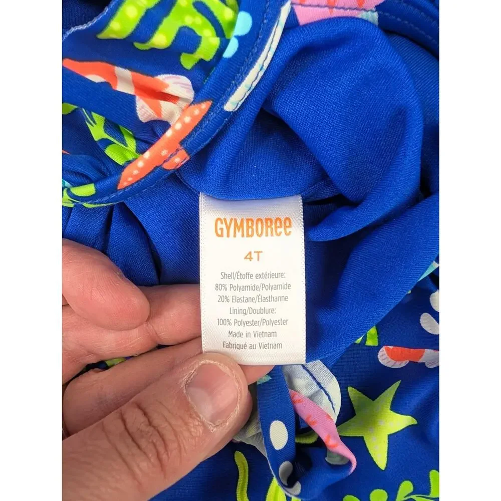 Gymboree Toddler Girls 4T Blue Multicolor Fish One Piece Swimsuit